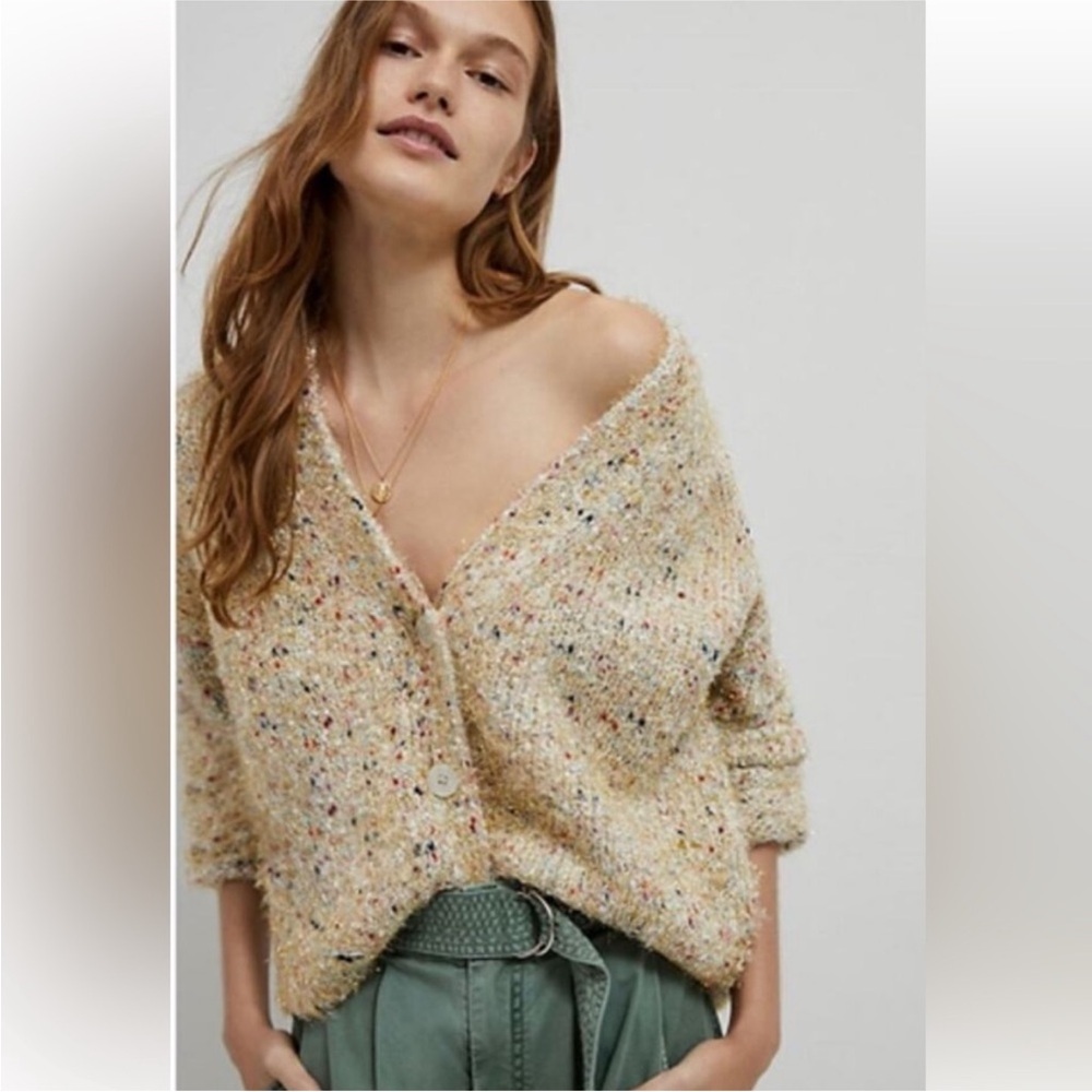 Maeve Twinkle Cropped Cardigan Sparkle Multicolor Beige Oversized Size M